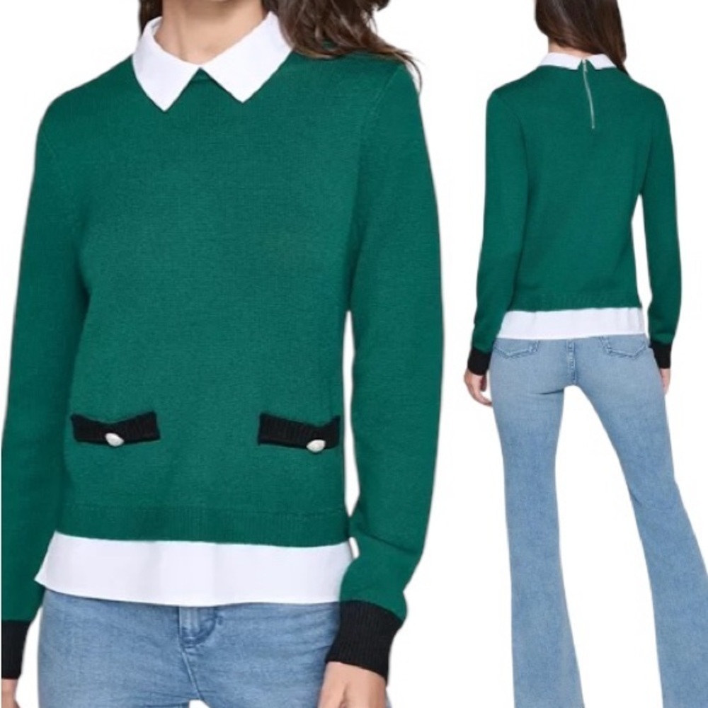 Karl Lagerfeld Green Sweater with Black Details | Size S
